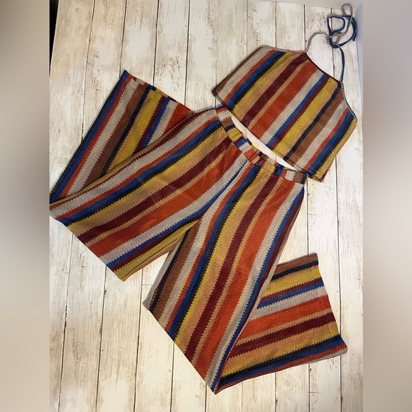 Sweet Rain Other - Bohemian Halter Striped Two-Piece Set with Multicolor Stripes size Medium